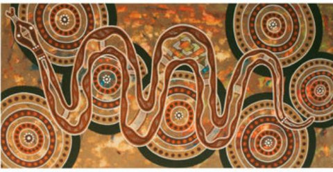 This is an image of a Floor Mat with Indigenous Art by Uncle Tiger Billyara. It is called Uncle Tiger's Country.