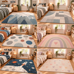 Six different designs of the Memory foam floor mat in bedroom settings, providing a comfortable surface for children's activities in education and therapy environments