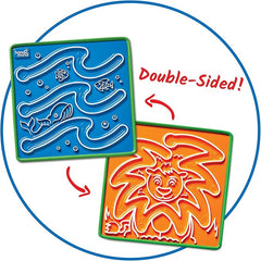 Two sides of a Mindful Maze board, one blue, one orange with different mazes