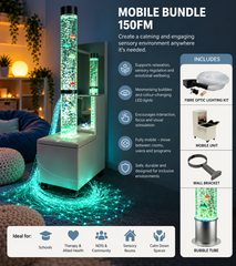 Mobile podium featuring a bubble tube, fiber optic lights, and a wall bracket.