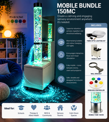 Mobile podium with bubble tube, fiber optic lights, and a wireless interactive controller.