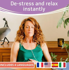 Woman using Morphée Zen relaxation device for workplace mindfulness, stress management and mental wellbeing