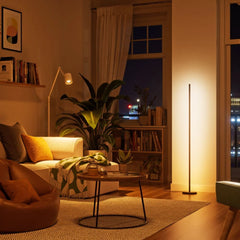 Multicolour floor lamp in sitting room in evening
