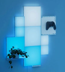 Nanoleaf blocks display lights that glow in blue colors.