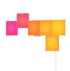Nanoleaf set of six interactive block squares in pink, orange, and yellow.