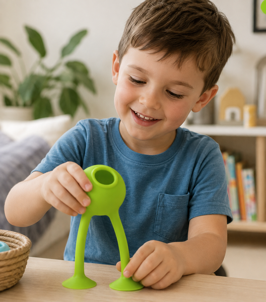Child playing with the Oogi Bongo sensory toy at home.