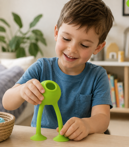 Child playing with the Oogi Bongo sensory toy at home.