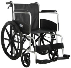 PA146 Standard Lite Steel Wheelchair with Mag Wheels, black fittings and material, black wheels, and steel frame