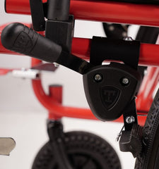 This is an image of the handbrake on a Red and Black Heavy Duty Steel Wheelchair. PA280