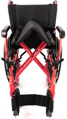 This is an image of a Red and Black Heavy Duty Steel Wheelchair, that is partly folded up. PA280