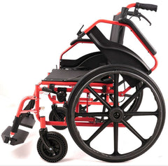 This is an image of a Red and Black Heavy Duty Steel Wheelchair. PA280