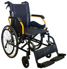 All black PA291 Petite Aluminium Wheelchair with yellow armrest frames