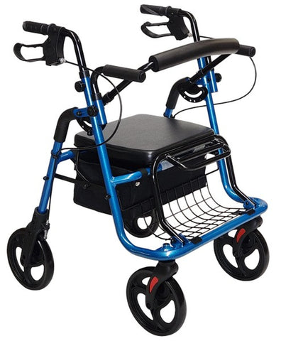 PA380 Transit Chair Rollator with black fittings and material, and sky blue frame