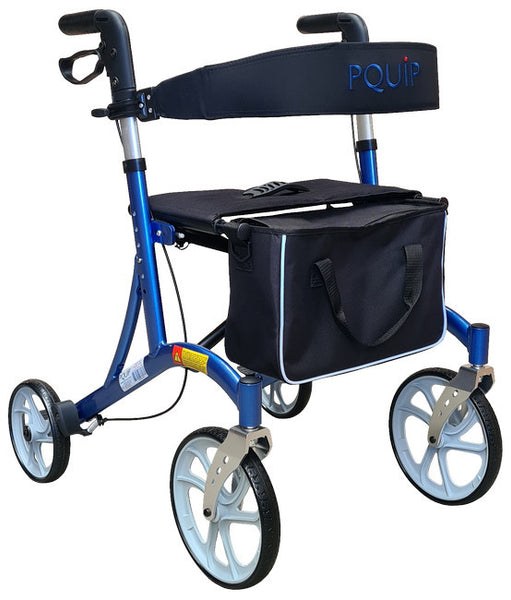 10” X-FOLD rollator walker with padded seat and backrest with powder blue frame