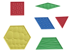 Sensory Pattern Blocks showing colourful geometric shapes with six different tactile textures for hands-on learning