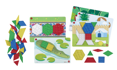 Sensory Pattern Blocks complete set with colourful textured geometric pieces and activity cards for early learning