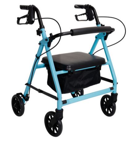 Petite Aluminium Rollator with light blue frame and black fittings