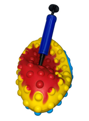 Hand Pump inflating the red, yellow, and blue coloured Pop It Ball Fidget 