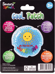 Pouchies for Ouchies Cool Patch in blue back of packaging