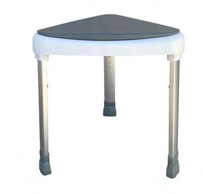 This is an image of the4 Tri Corner Stool with Padded Seat. It is grey and white