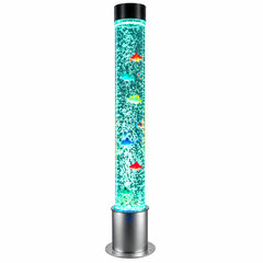 Single bubble tube on a silver stand base with floating fish.