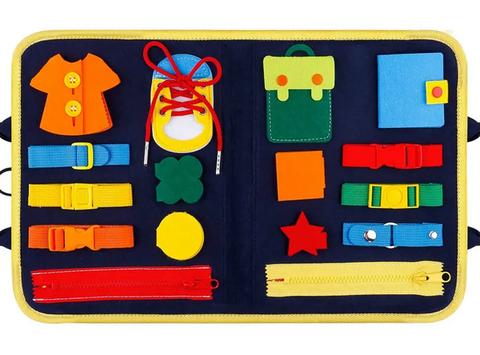 Sensory Practical Ability Busy Book soft fabric fine motor activity book with zips, fastenings, tactile sensory elements and carry handle for therapy, classroom and home use