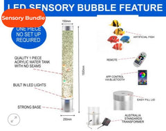 Sensory Bundle 150C -Bubble Tube 150cm tall with Interactive Wireless Switchbox, Fibre Optic and Sofa Podium, with Wall Bracket.