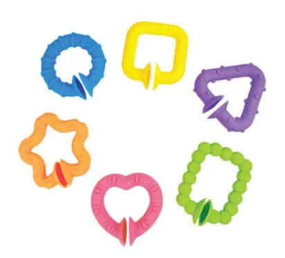 Silicone Fidget Rings Set of 6 with colourful textured sensory shapes and suction connectors for calming fidget play, fine motor development and sensory regulation