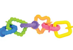 Linked set of Silicone Fidget Rings with colourful textured sensory shapes and suction connectors for calming fidget play, fine motor development and sensory regulation