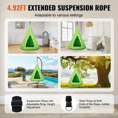 This is an image of the 4.92ft extended Suspension rope for the Sorbus Kids Hanging Nest Hammock Chair. It also has images of the suspension rope with adjustable ring-height adjustment and the steel rings at the ends of the rope.im.