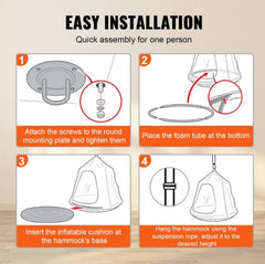 This is an image of the installation instructions for the Sorbus Kids Hanging Nest Hammock Chair. 
