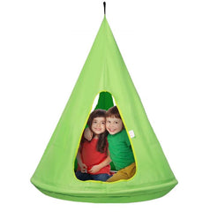 This is an image of the Sorbus Kids Hanging Nest Hammock Chair. It is green with a lighter green trim.