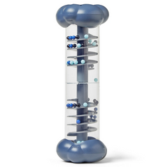Close-up of a Sounds of Rain Sensory Tube demonstrating moderate rain and storm sounds with internal spiraled track and beads