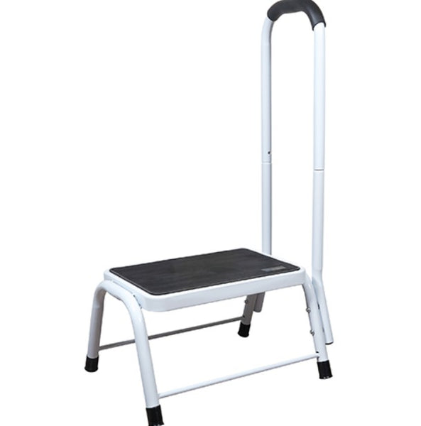 Step stool with handrail on a white background