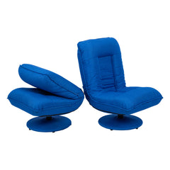 This is an image of the Swivel Floor Chair. It shows the chair as open and folded versions.