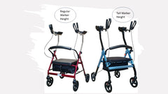 Rollators & Walkers - Tall Heavy Duty Rollator With Gutter Arms . This image shows a comparison to a regular rollator.