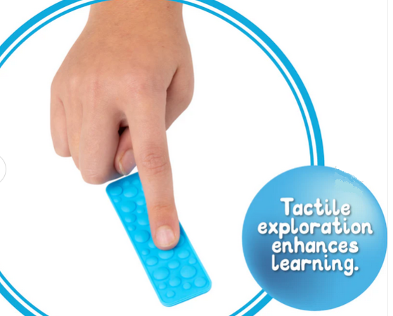 Child's finger feeling a Textured Fidget Strip