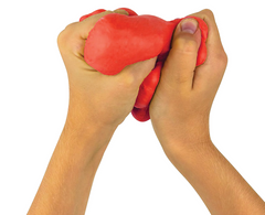 Hand squeezing red coloured Therapy Putty. Set comes with with five colour-coded resistance levels for hand strengthening, rehabilitation, fine motor development, occupational therapy, physiotherapy, NDIS support, aged care and home therapy.