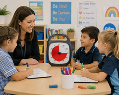 Children using a Time Timer PLUS 60 Minute during a classroom activity.