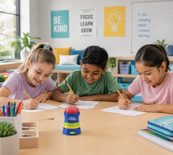 Students using a Time Tracker Mini visual timer during a classroom activity.