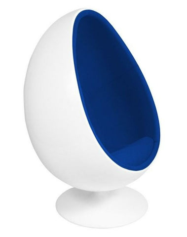 White floor egg chair with Blue cushion