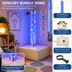 Bubble tube bundle featuring a bubble tube with fish, a sofa podium, a wireless controller, and a wall bracket.