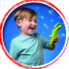 This is an image of a child catching bubbles with a bubblegator