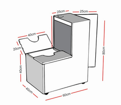 Measurement chart of a mobile sofa podium for bubble tube, with dimensions labeled in centimeters.