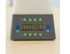 This is an image of the Easi-Timer LCD display. It shows green triangle buttons and blue round buttons. 