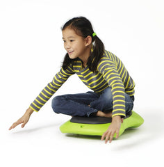 Child sitting on green Floor Surfer scooter board