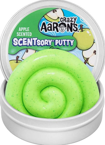 This is an image of Crazy Aarons Scentsory Putty. It is Green and is says Apple scented