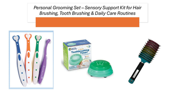 Set of surround toothbrushes, toothbrush timer, and hairbrush.