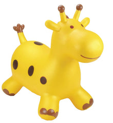 Yellow giraffe-shaped inflatable toy on a white background