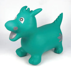 Green inflatable dinosaur toy on a white background
